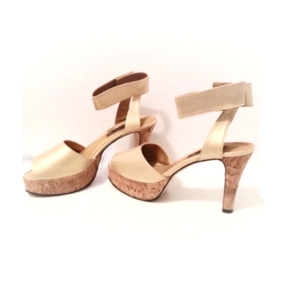 medici Shoes - Medici Holiday Gold & Cork Peep Toe Platform Heels